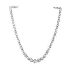 Tennis 4 Prongs Graduating Natural Diamond Necklace In 14K Gold & 5 carats