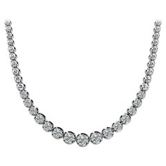 Tennis 4 Prongs Graduating Natural Diamond Necklace In 14K Gold & 5 carats