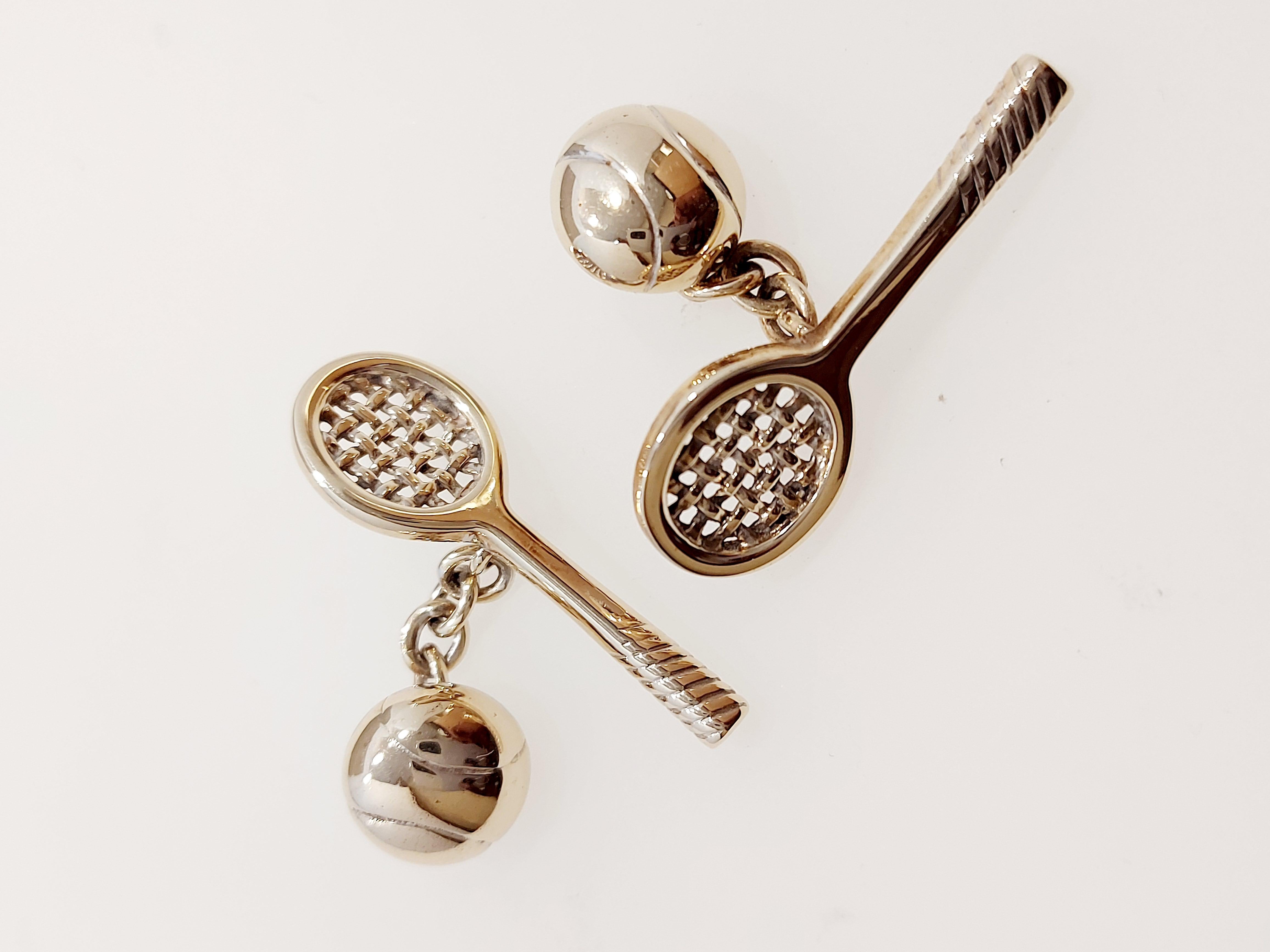Tennis racket and Ball 9ct Cufflinks In New Condition In Preston, GB