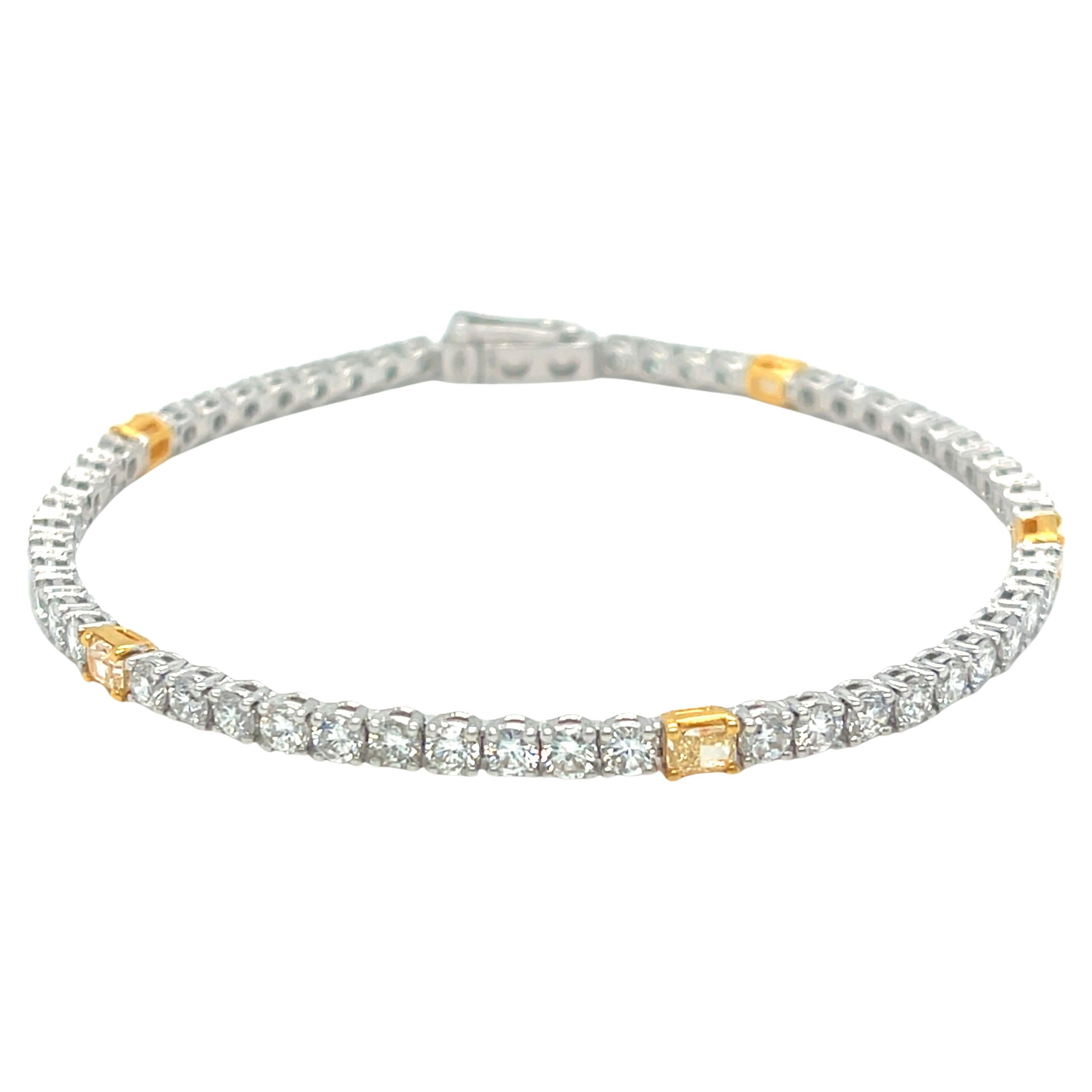 Pulsera de tenis de oro de 18 quilates con 5,88 quilates de diamantes amarillos y blancos de fantasía naturales