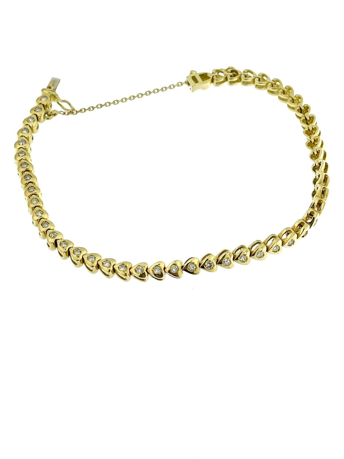Modern Tennis Bracelet 47 Hearts Yellow Gold and Diamonds  For Sale