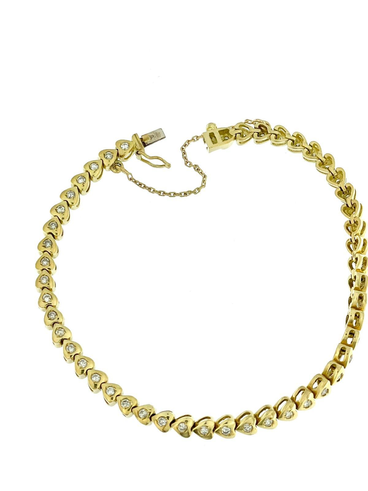 Bracelet tennis 47 cœurs en or jaune et diamants  Bon état - En vente à Esch sur Alzette, Esch-sur-Alzette