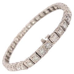 Vintage Tennis Bracelet 6.3 Carat 35 Diamonds Stones 0.25ct each 14K White Gold Bracelet