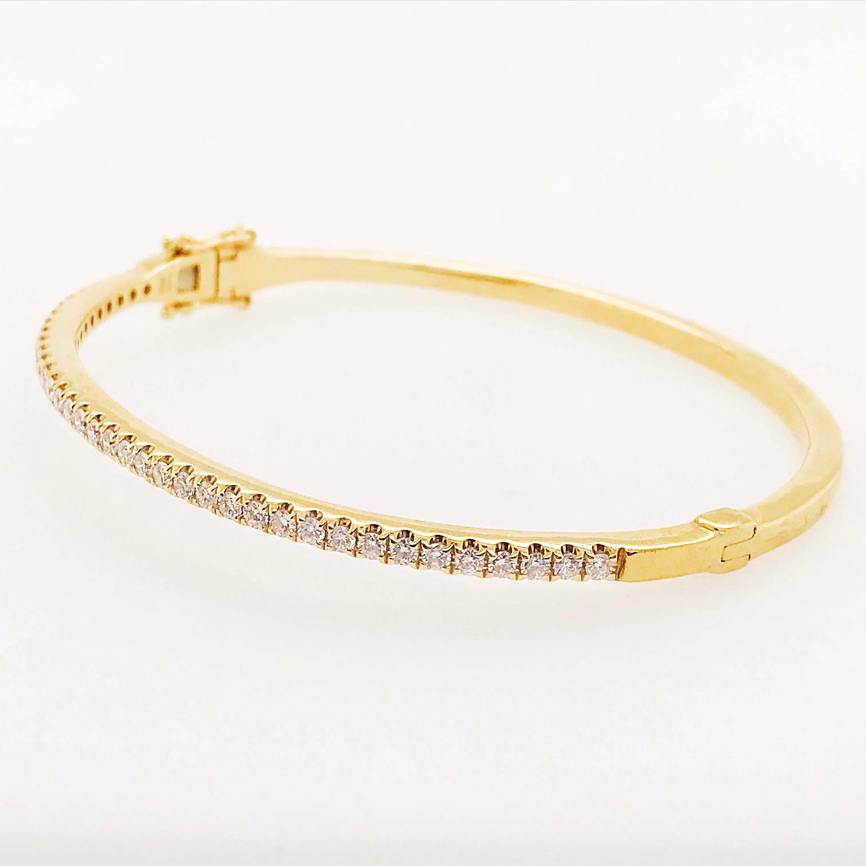 Tennis Bracelet Bangle, 14 Kt Yellow Solid Gold w 1.40 Round Brilliant Diamonds For Sale 1
