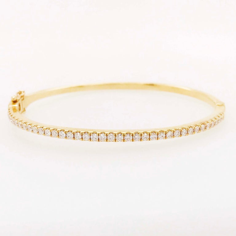 Tennis Bracelet Bangle, 14 Kt Yellow Solid Gold w 1.40 Round Brilliant Diamonds For Sale at 1stDibs
