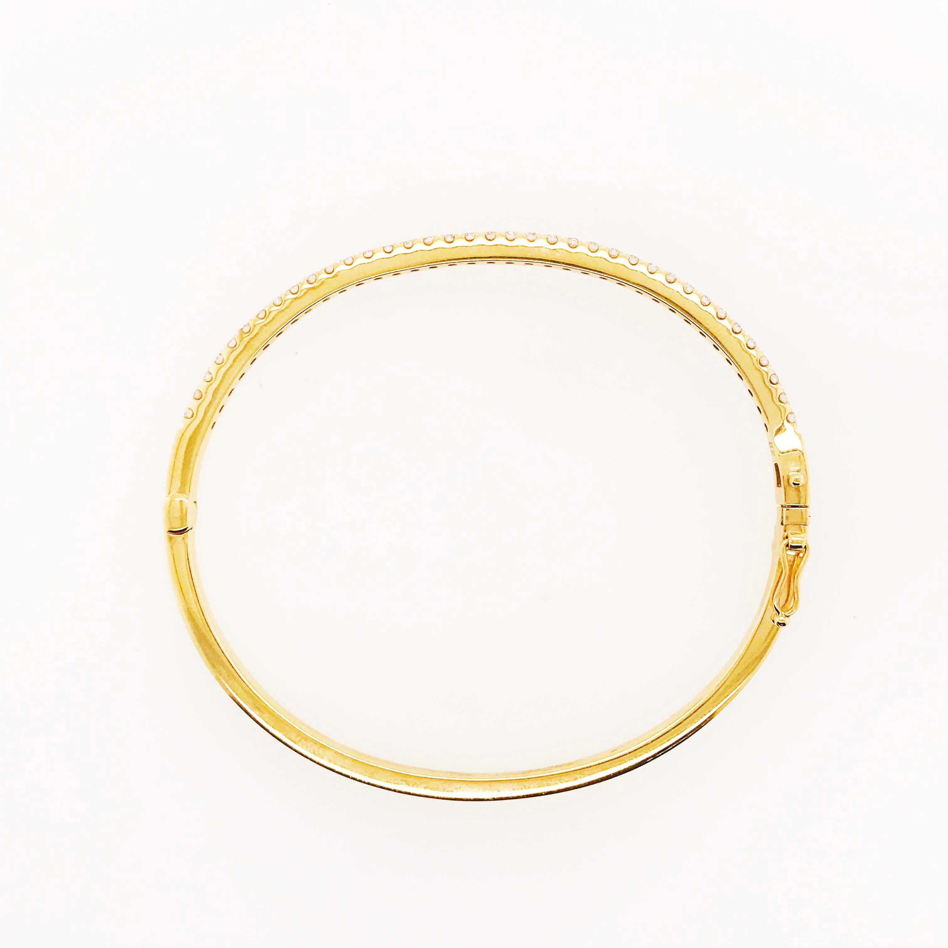 Modern Tennis Bracelet Bangle, 14 Kt Yellow Solid Gold w 1.40 Round Brilliant Diamonds For Sale