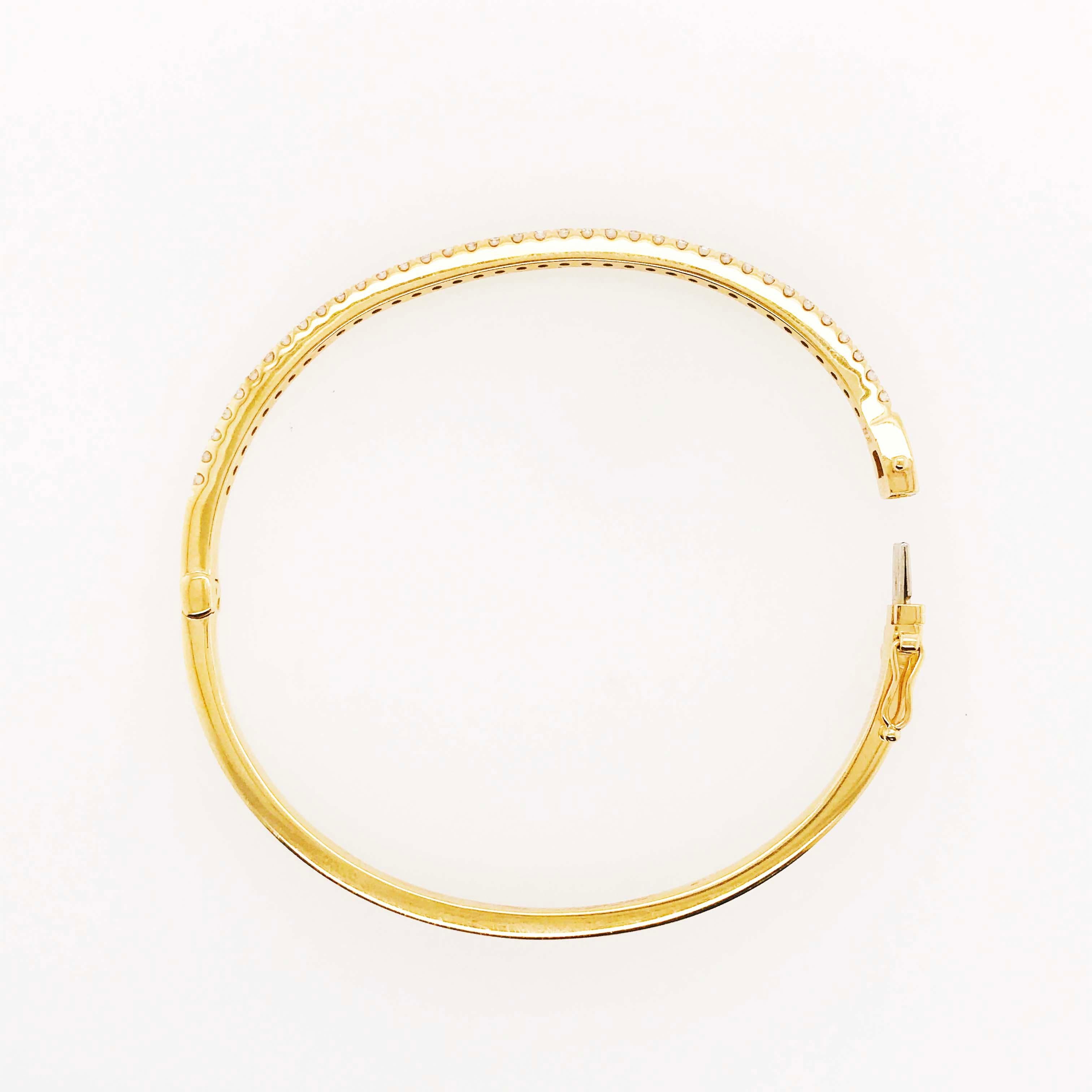 Round Cut Tennis Bracelet Bangle, 14 Kt Yellow Solid Gold w 1.40 Round Brilliant Diamonds For Sale