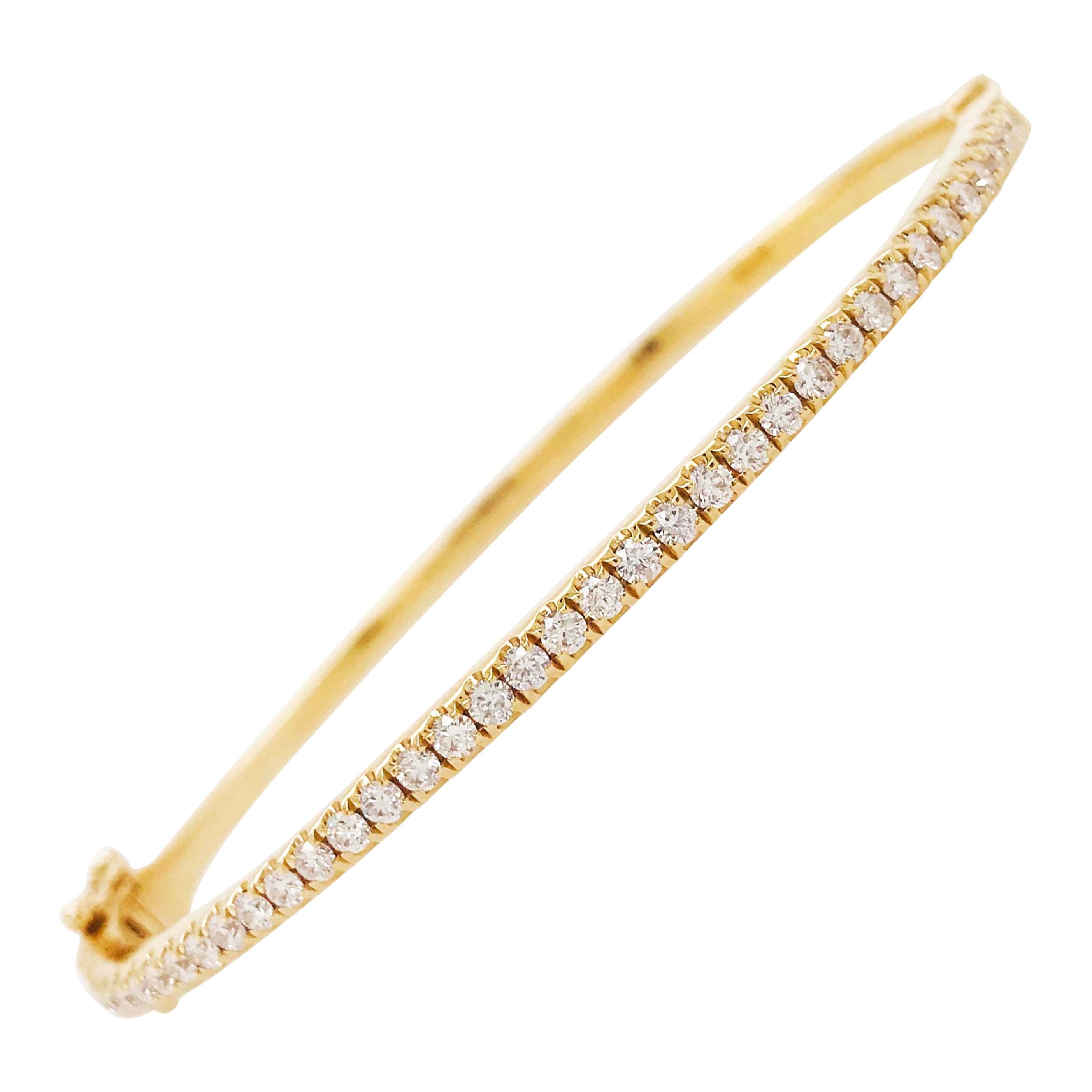 Tennis Bracelet Bangle, 14 Kt Yellow Solid Gold w 1.40 Round Brilliant Diamonds For Sale