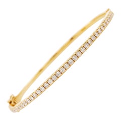 Tennis Bracelet Bangle, 14 Kt Yellow Solid Gold w 1.40 Round Brilliant Diamonds
