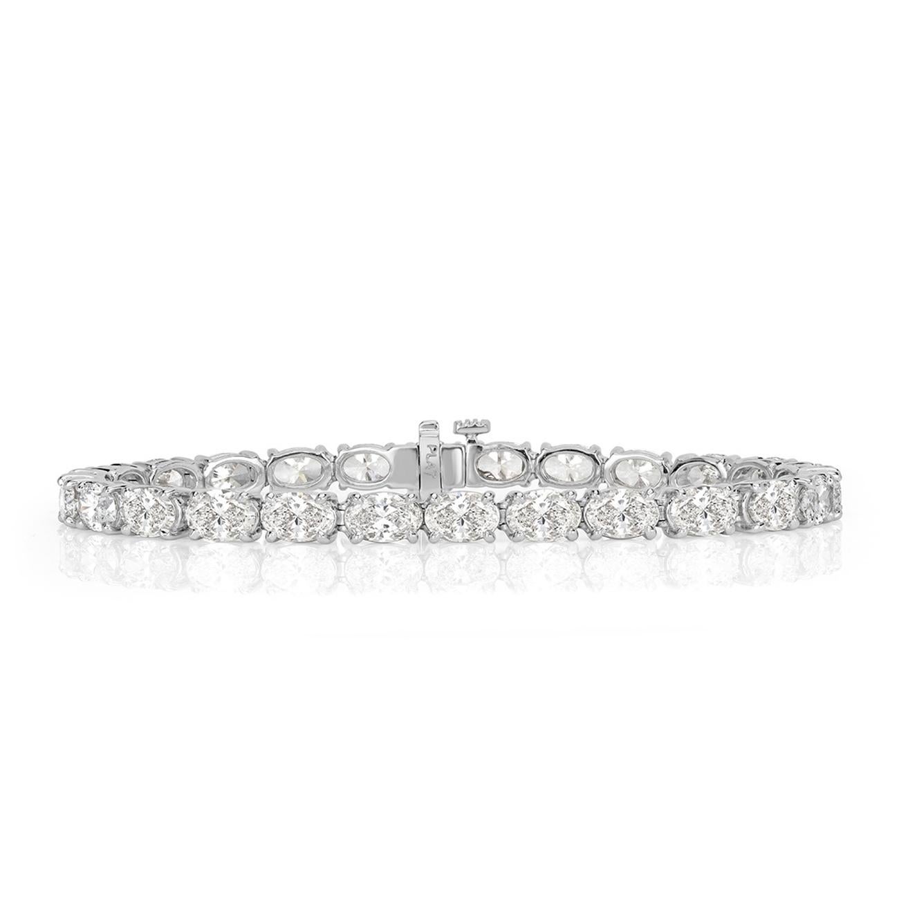 Oval Cut Tennis Bracelet East-to-West w/ GIA G-H/SI1-SI2 Oval Diamonds. D14.06ct. For Sale