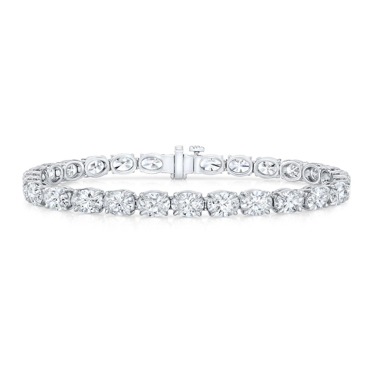 Tennis Bracelet East-to-West w/ GIA G-H/SI1-SI2 Oval Diamonds. D14.06ct. In New Condition For Sale In Los Angeles, CA