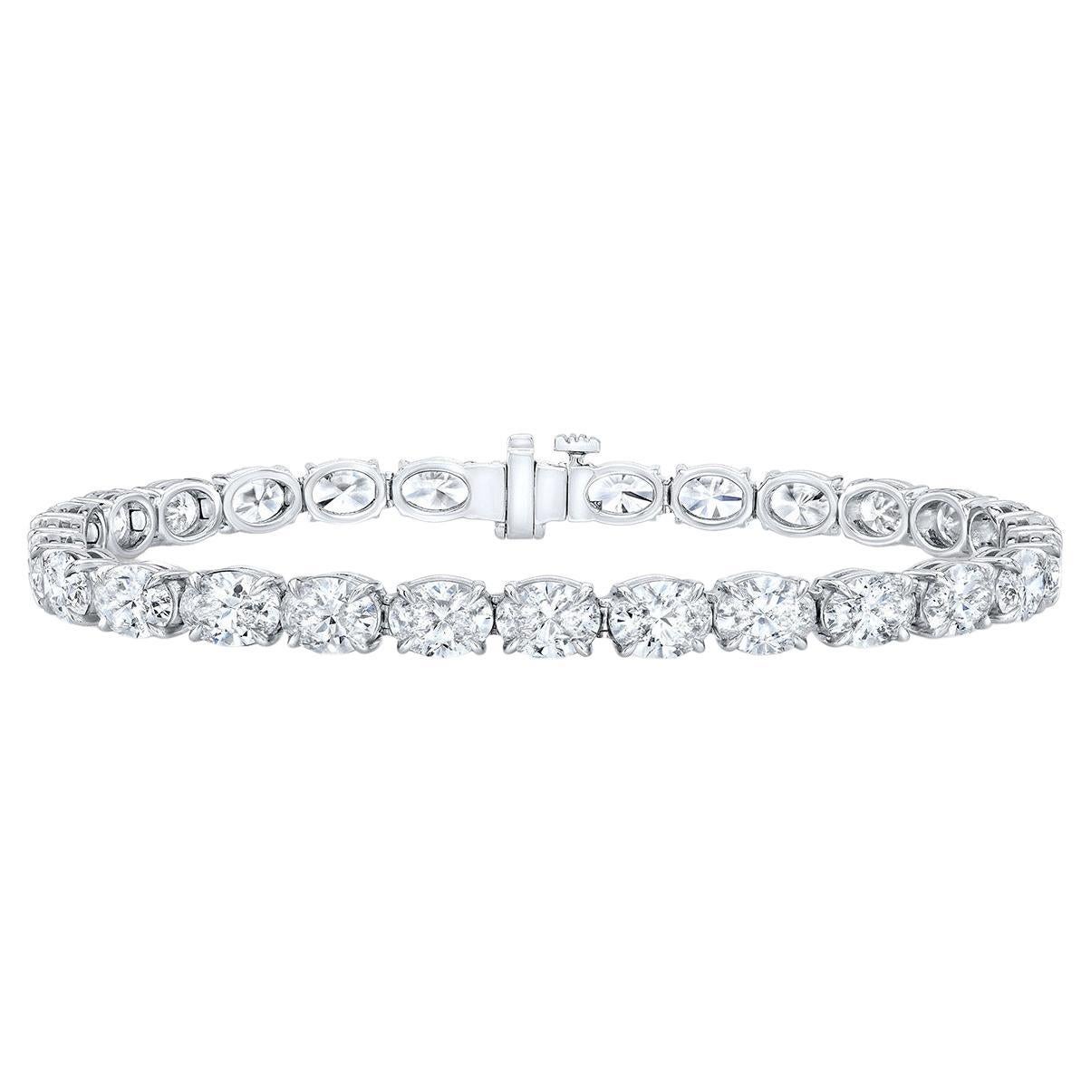 Tennis Bracelet East-to-West w/ GIA G-H/SI1-SI2 Oval Diamonds. D14.06ct. For Sale