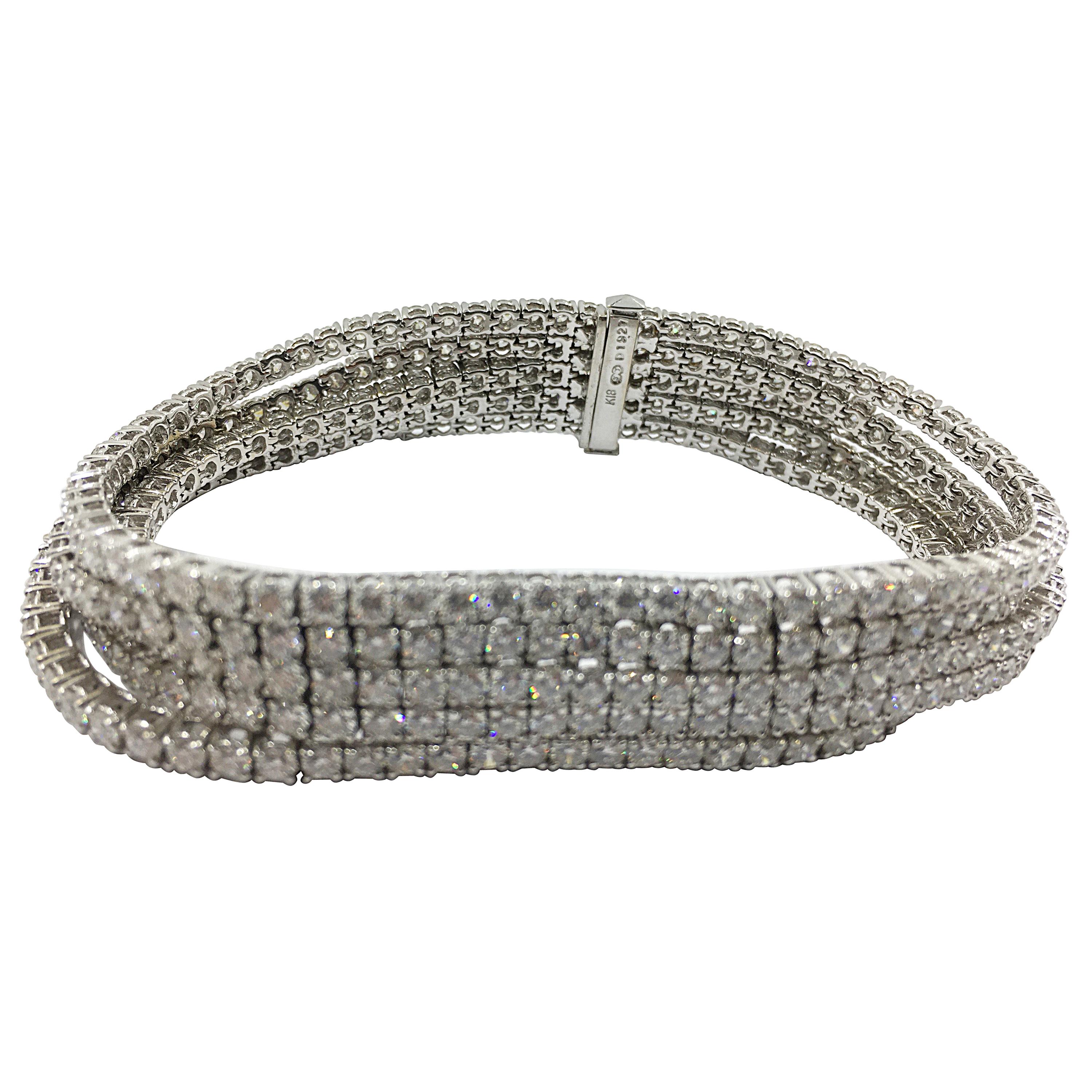 Tennis Bracelet Five Strands Set in 18 Karat Gold Diamonds 19.27 Carat #51-10426 For Sale