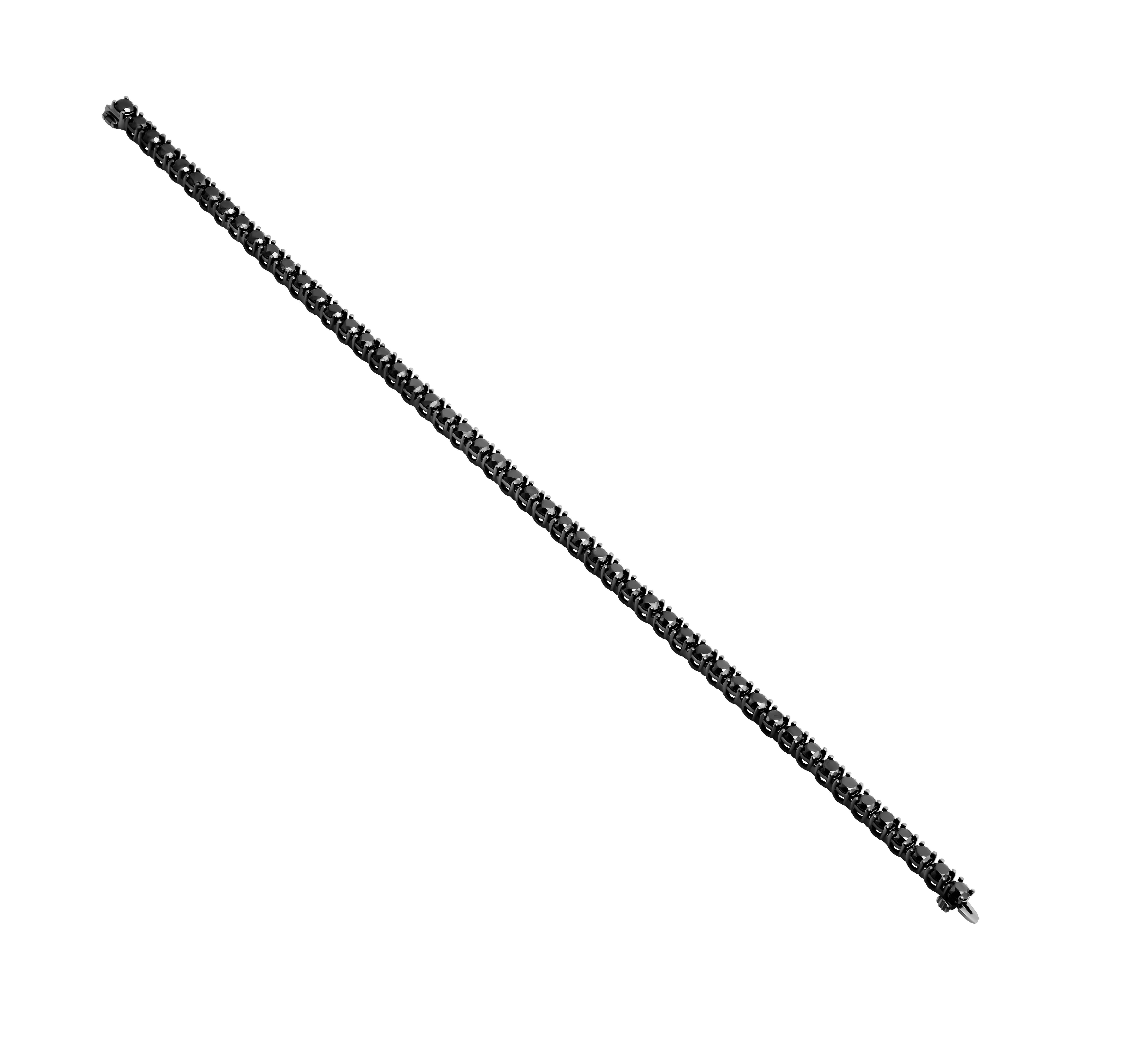 Moderne Bracelet tennis en or blanc 14 carats avec diamants noirs en vente