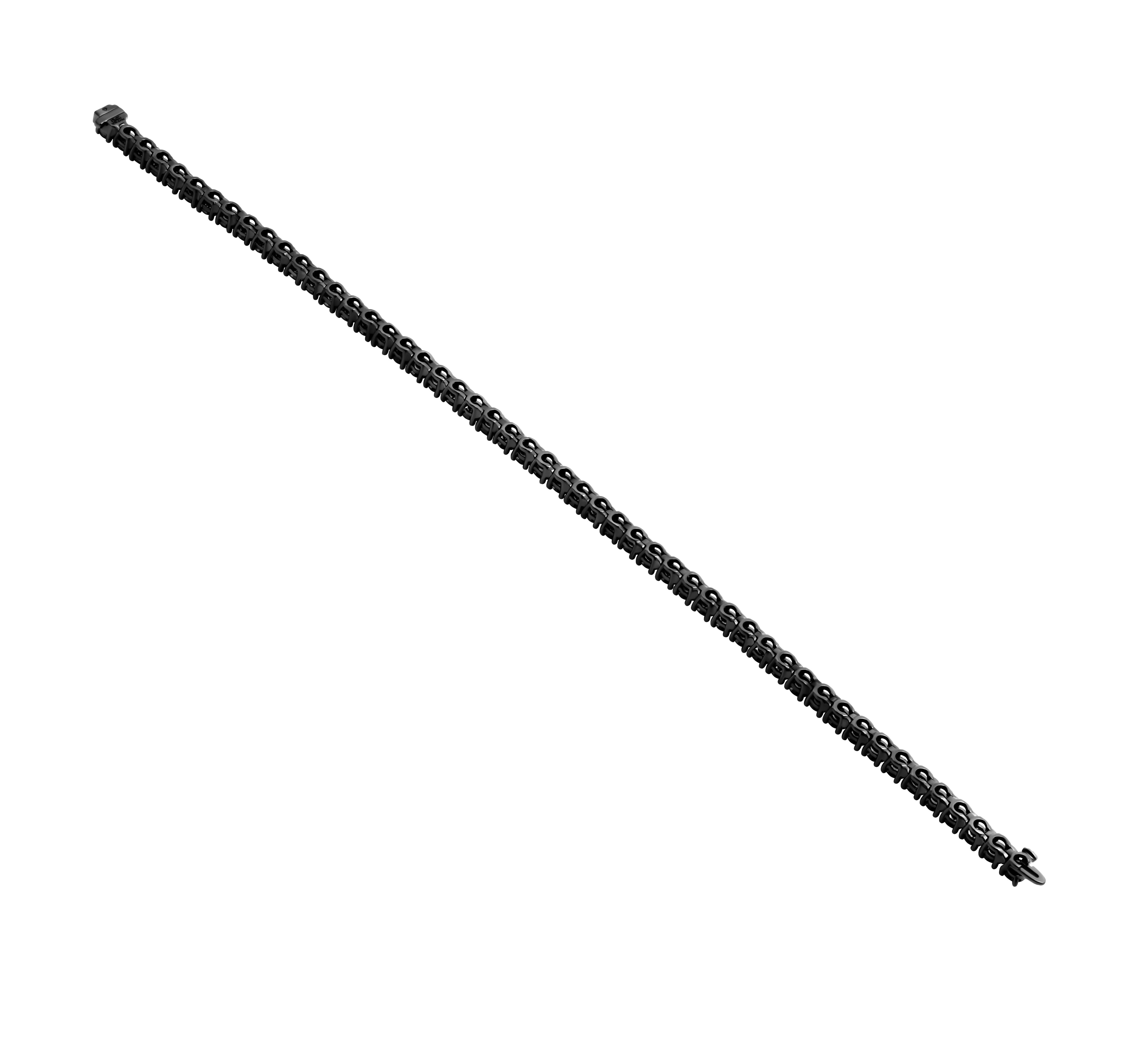 Taille ronde Bracelet tennis en or blanc 14 carats avec diamants noirs en vente