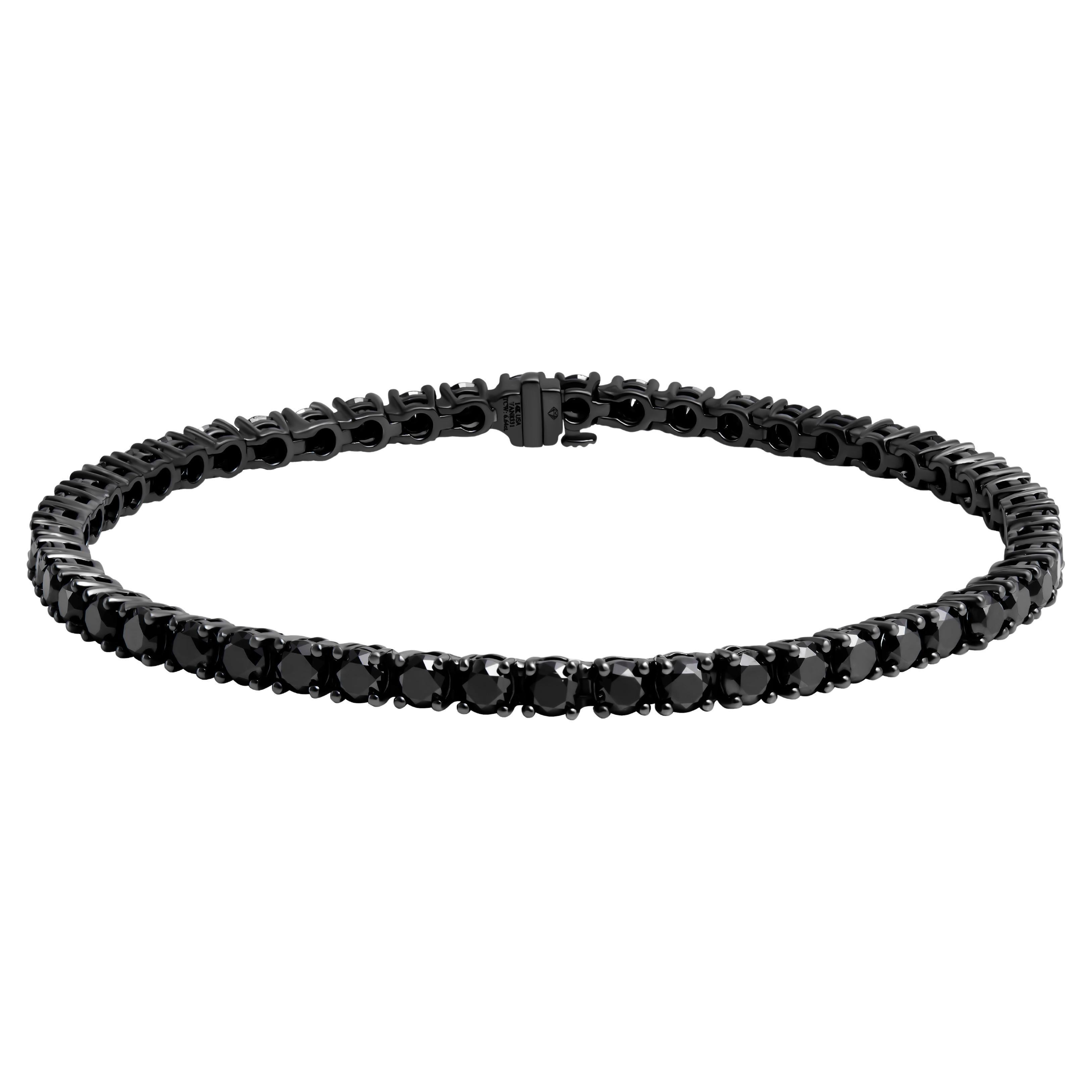 Bracelet tennis en or blanc 14 carats avec diamants noirs en vente