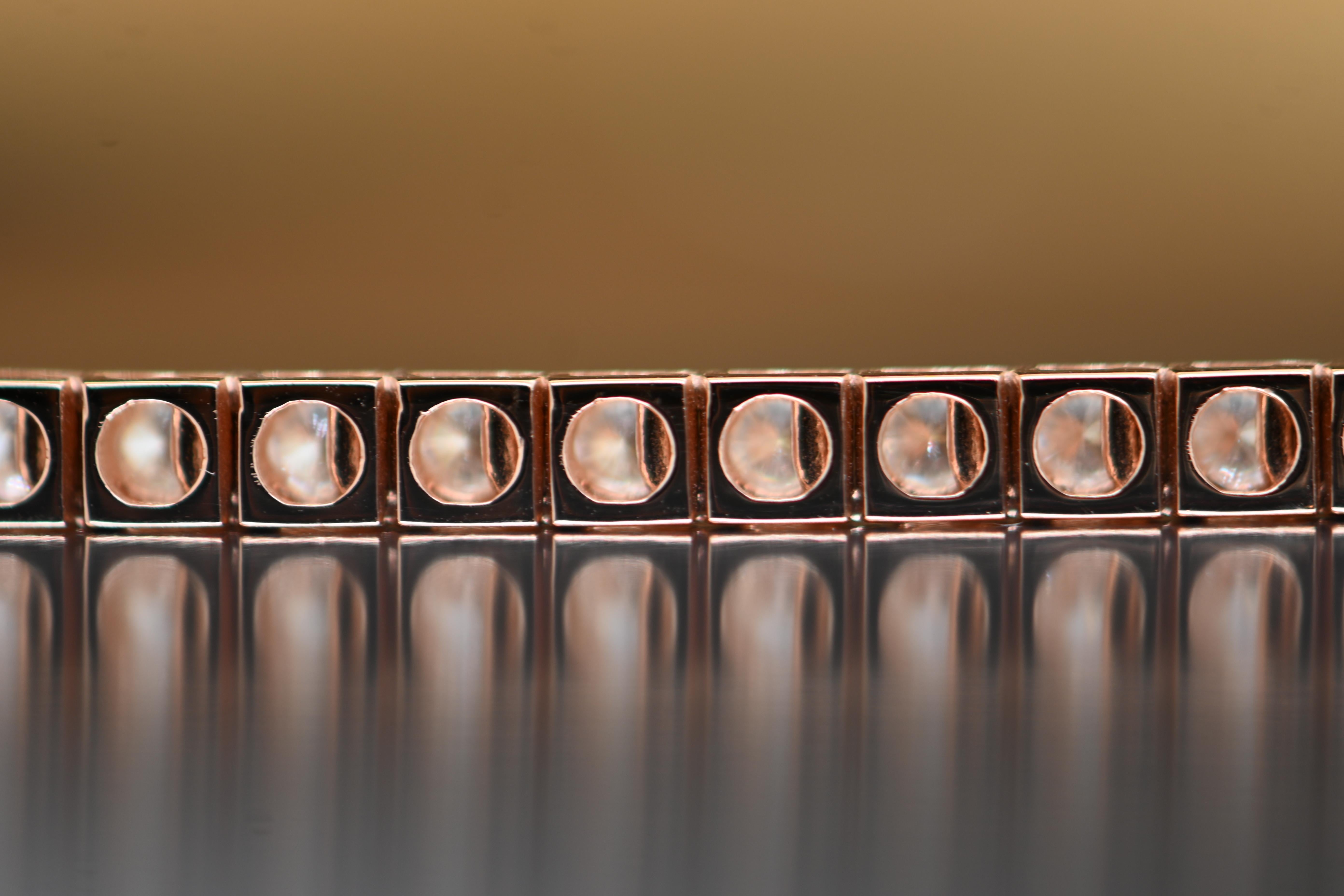 Women's or Men's Tennis Bracelet in 18-Carat Pink Gold Adorned with Diamonds For Sale