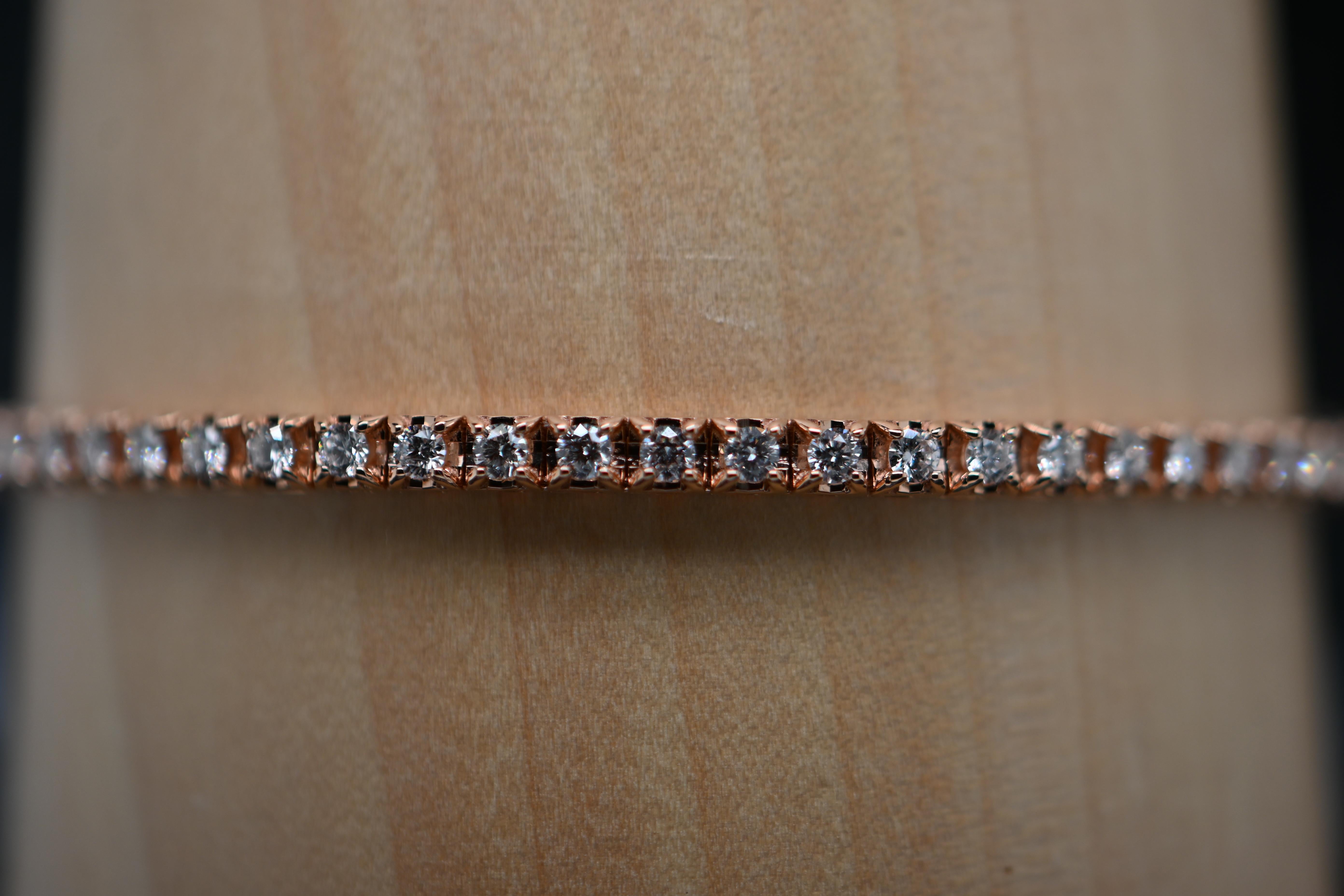Tennis Bracelet in 18-Carat Pink Gold Adorned with Diamonds For Sale 2