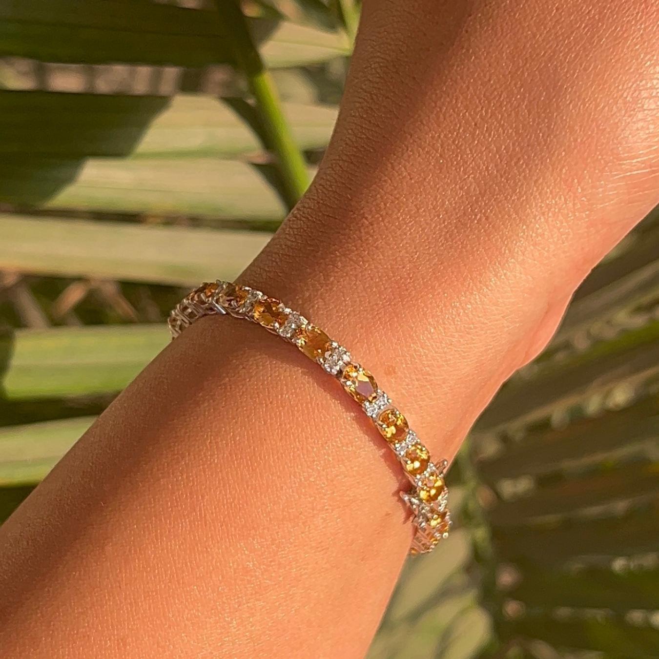 925 Solid Silver Oval Cut Citrine & Zirconia Handcrafted Tennis Bracelet for Her For Sale 4