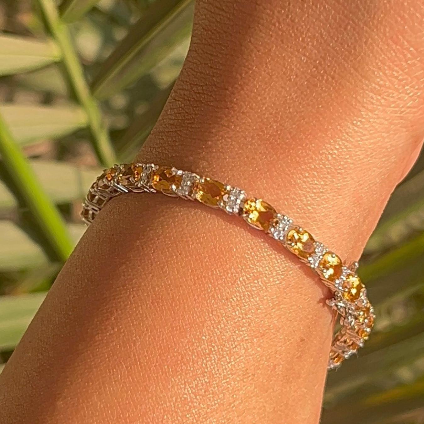 Oval Cut Citrine & Zirconia Handcrafted Tennis Bracelet in sterling silver. You shall need statement tennis bracelet to make a statement with your look. Each piece features dazzling cubic zirconia stones, renowned for their brilliance and clarity,