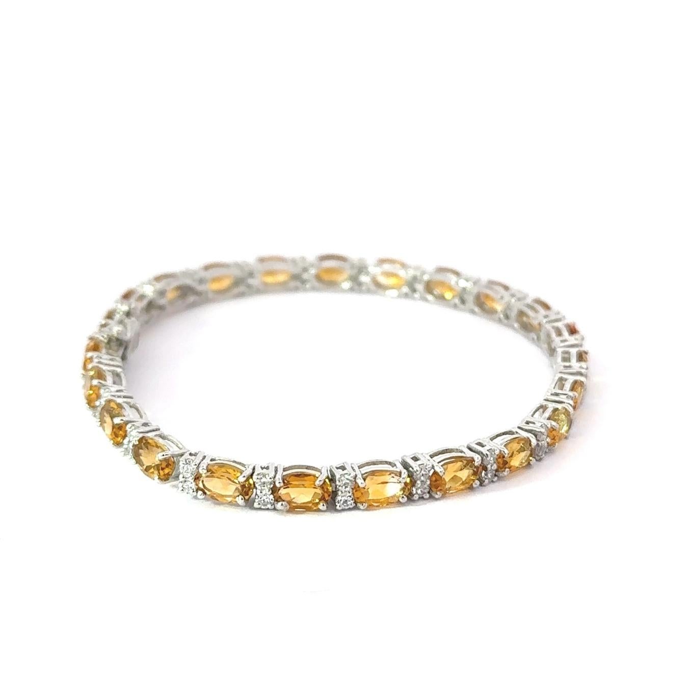 Art Deco 925 Solid Silver Oval Cut Citrine & Zirconia Handcrafted Tennis Bracelet for Her For Sale