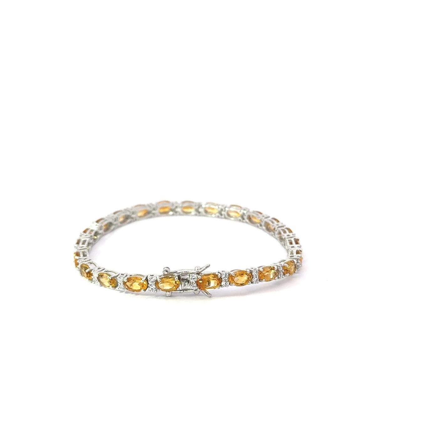 925 Solid Silver Oval Cut Citrine & Zirconia Handcrafted Tennis Bracelet for Her In New Condition For Sale In New York, NY
