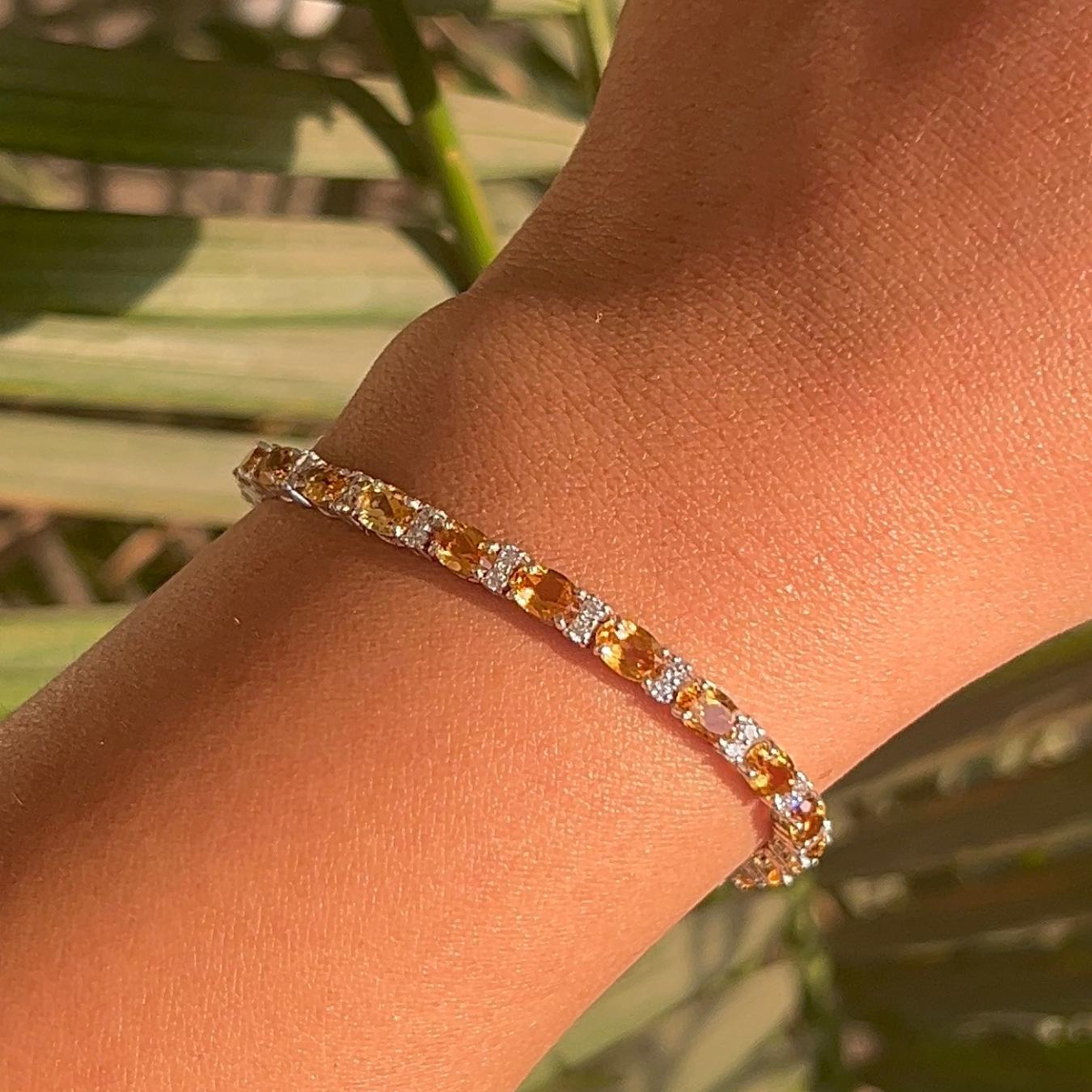 Women's 925 Solid Silver Oval Cut Citrine & Zirconia Handcrafted Tennis Bracelet for Her For Sale