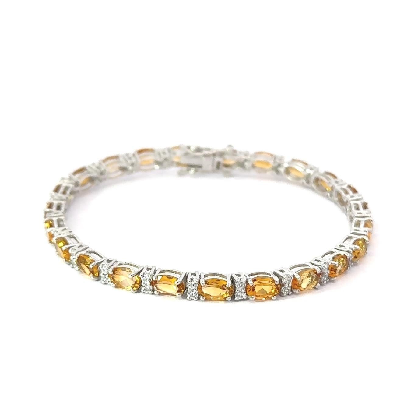 925 Solid Silver Oval Cut Citrine & Zirconia Handcrafted Tennis Bracelet for Her For Sale 1
