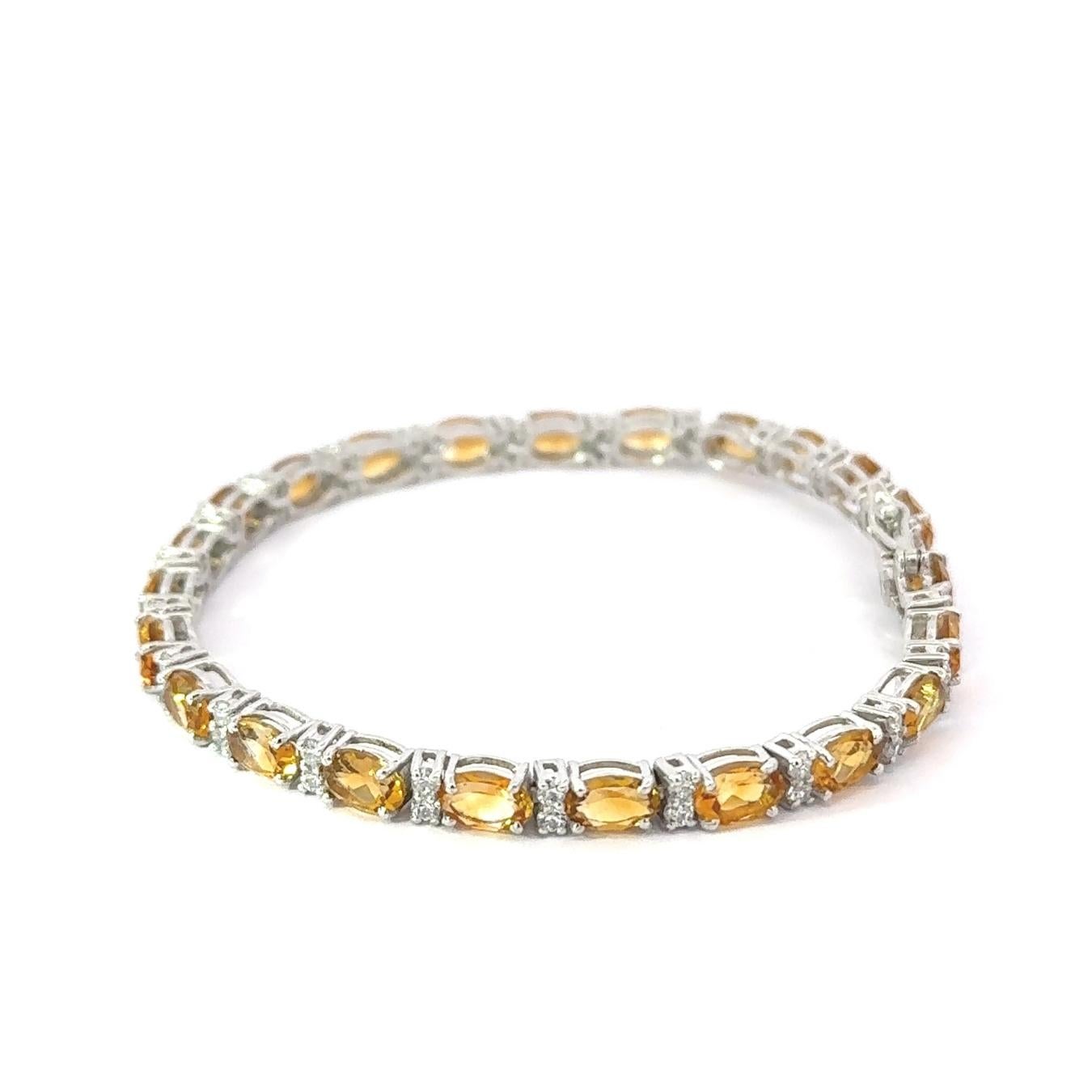 925 Solid Silver Oval Cut Citrine & Zirconia Handcrafted Tennis Bracelet for Her For Sale 3