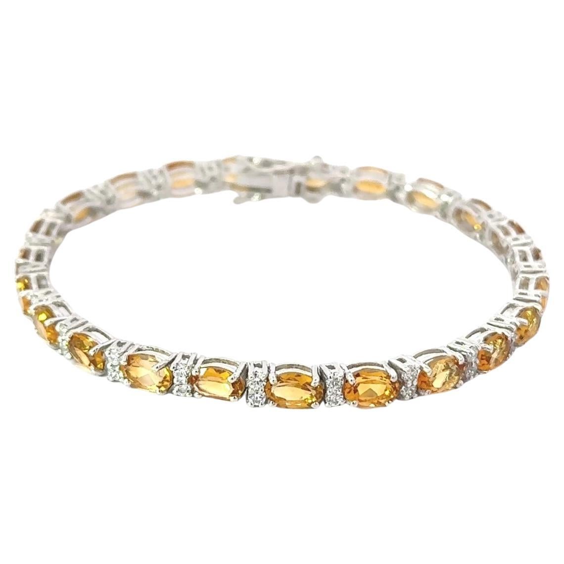 925 Solid Silver Oval Cut Citrine & Zirconia Handcrafted Tennis Bracelet for Her For Sale