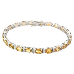 Pulsera de tenis artesanal de plata maciza 925 con citrino y circonitas talla oval para mamá