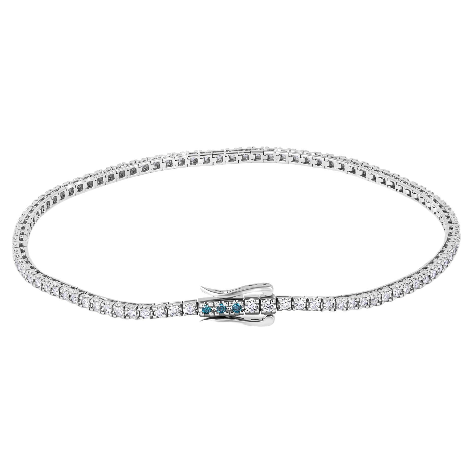 Tennis Bracelet in White and Blue Diamonds and 18 Karat White Gold - Medium