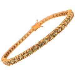 Tennis Bracelet Round Cut Green Stones 18k Yellow Gold Double Locking Clasp