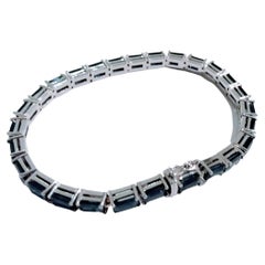 Tennis Bracelet Sapphire 16.80 Carats Emerald Cut White Gold 18 Karat