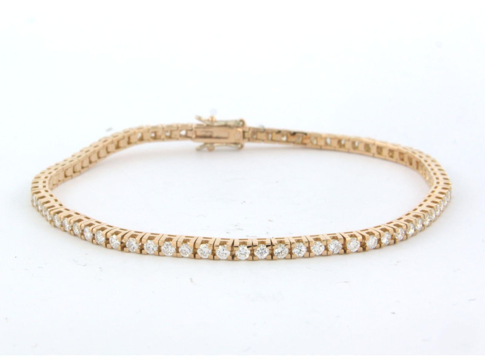 Modern Tennis bracelet set with brilliant cut diamonds up to 1.54ct 18k pink gold For Sale