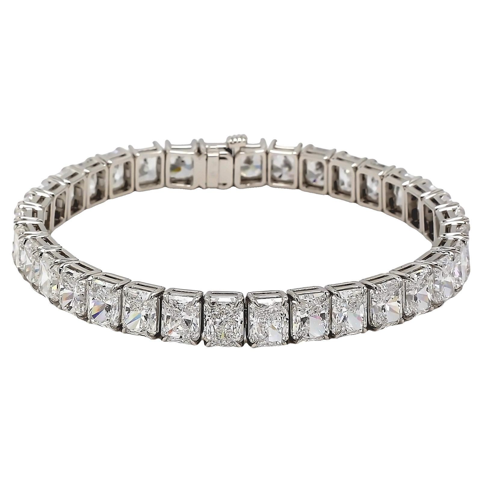 Tennis Bracelet w/ GIA certified D-F/SI1-SI2 Radiant Cut Diamonds. D34.53ct.t.w.