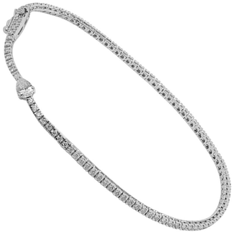 Tennis Bracelet White Brilliant Diamonds Pear Diamond White Gold 18 Karat For Sale
