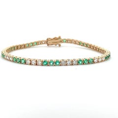Tennis Bracelet White Diamonds 2.00 CT & Green Emerald 1.80CT in 14K Yellow Gold