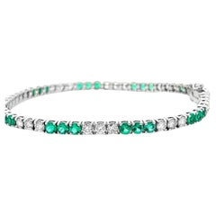 Tennis Bracelet White Diamonds 2.09 CT & Green Emerald 3.20CT in 14K White Gold