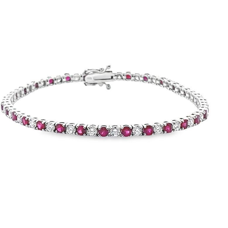 Are you looking for a beautiful piece of jewelry to add some sophistication to your wardrobe? Look no further than this classic tennis bracelet. This stunning bracelet is made of 14K white gold that has been polished to a high shine. Its bright