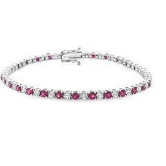 Tennis Bracelet White Diamonds 2.39 CT & Ruby 3.75CT in 14K White Gold
