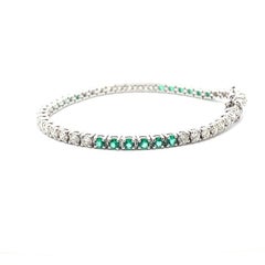 Tennis Bracelet White Diamonds 4.41 CT & Green Emerald 1.76CT in 14K White Gold
