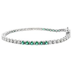 Tennis Bracelet White Diamonds 4.41 CT & Green Emerald 1.76CT in 14K White Gold 