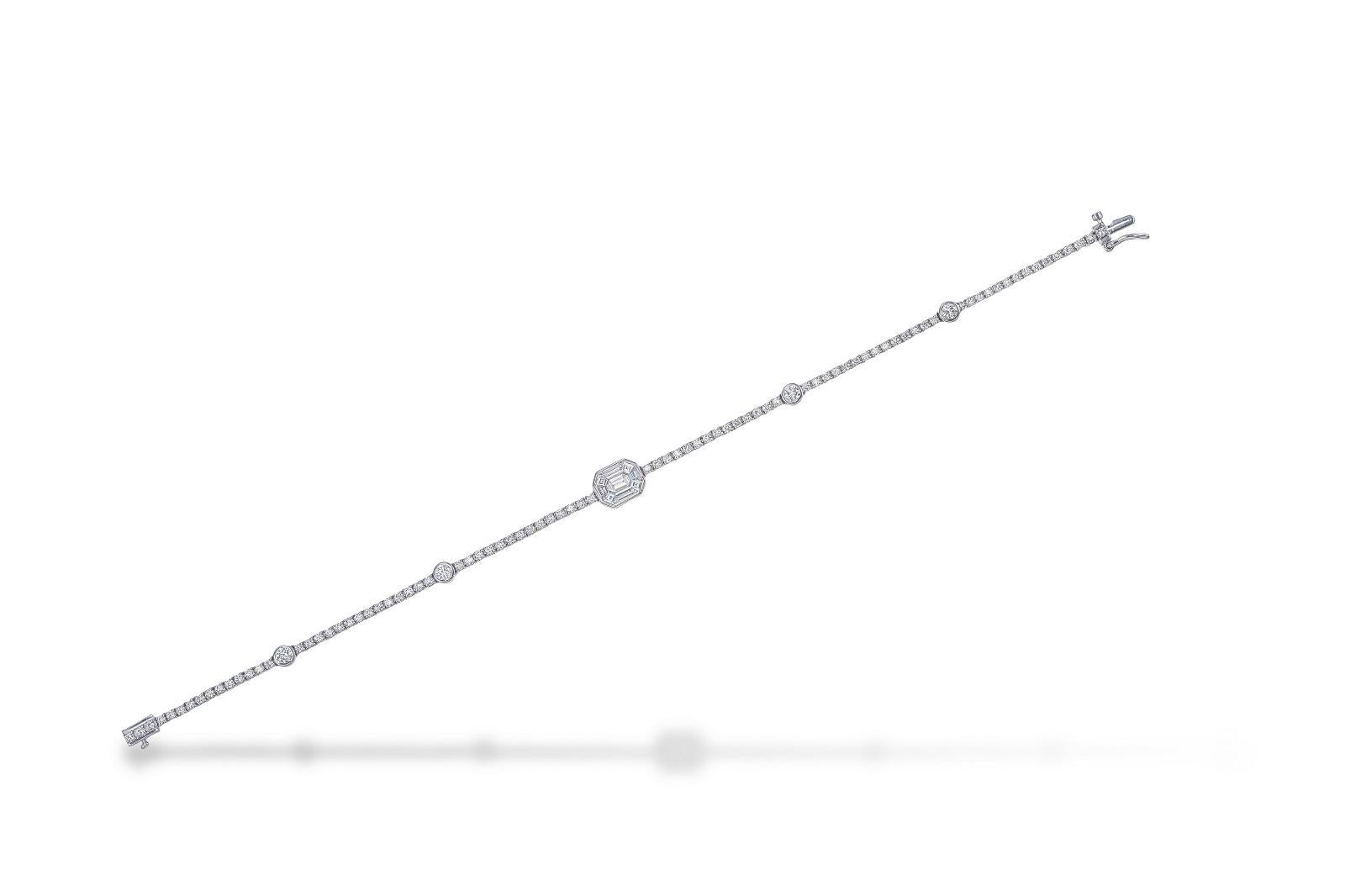 Artisan Tennis Bracelet with 1 carat face up Pie cut diamond For Sale