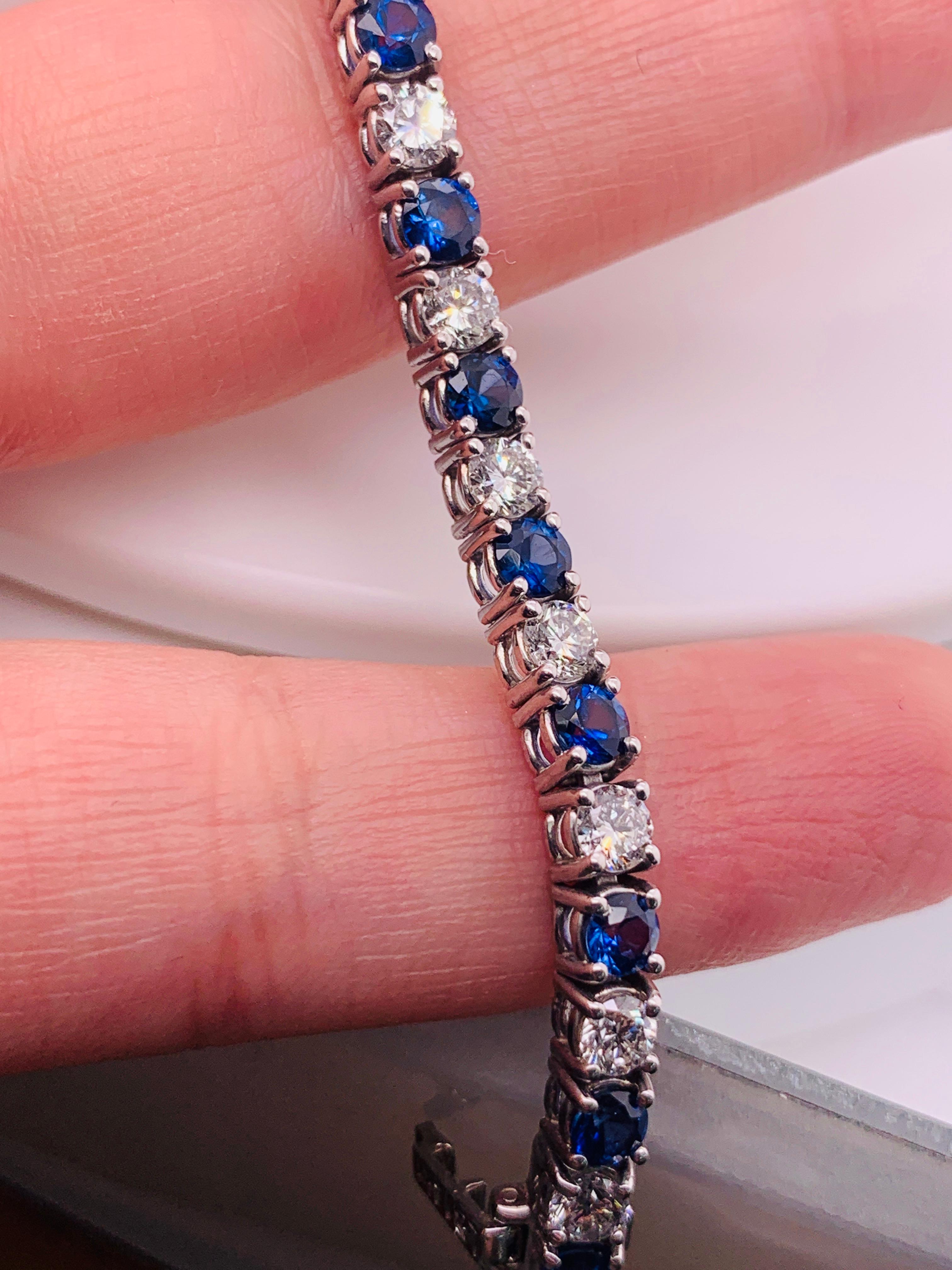 Round Cut Tennis Bracelet with 7.36 Carat of Blue Sapphires and 4.15 Carat of Diamonds