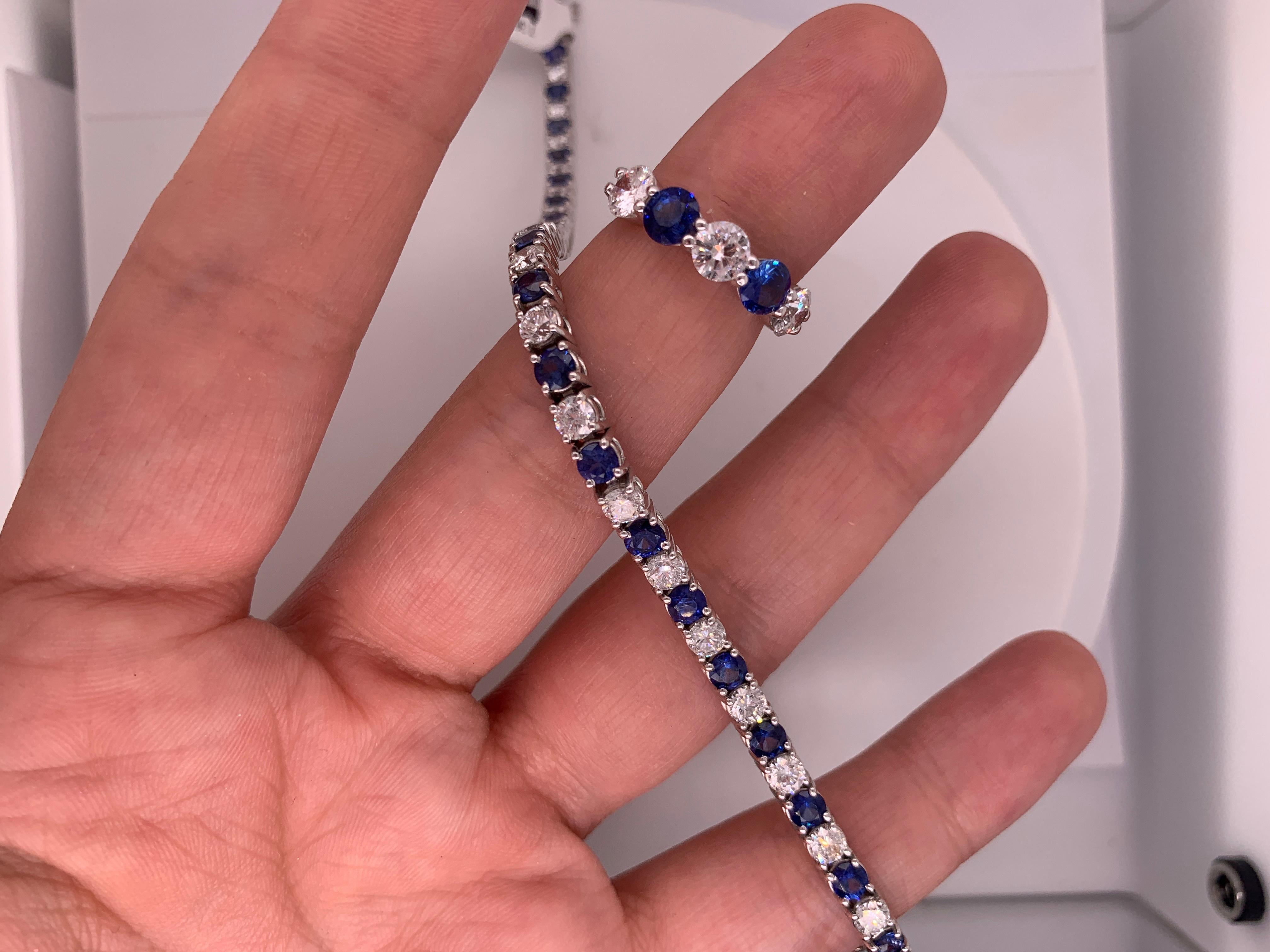 Tennis Bracelet with 7.36 Carat of Blue Sapphires and 4.15 Carat of Diamonds In New Condition In New York, NY