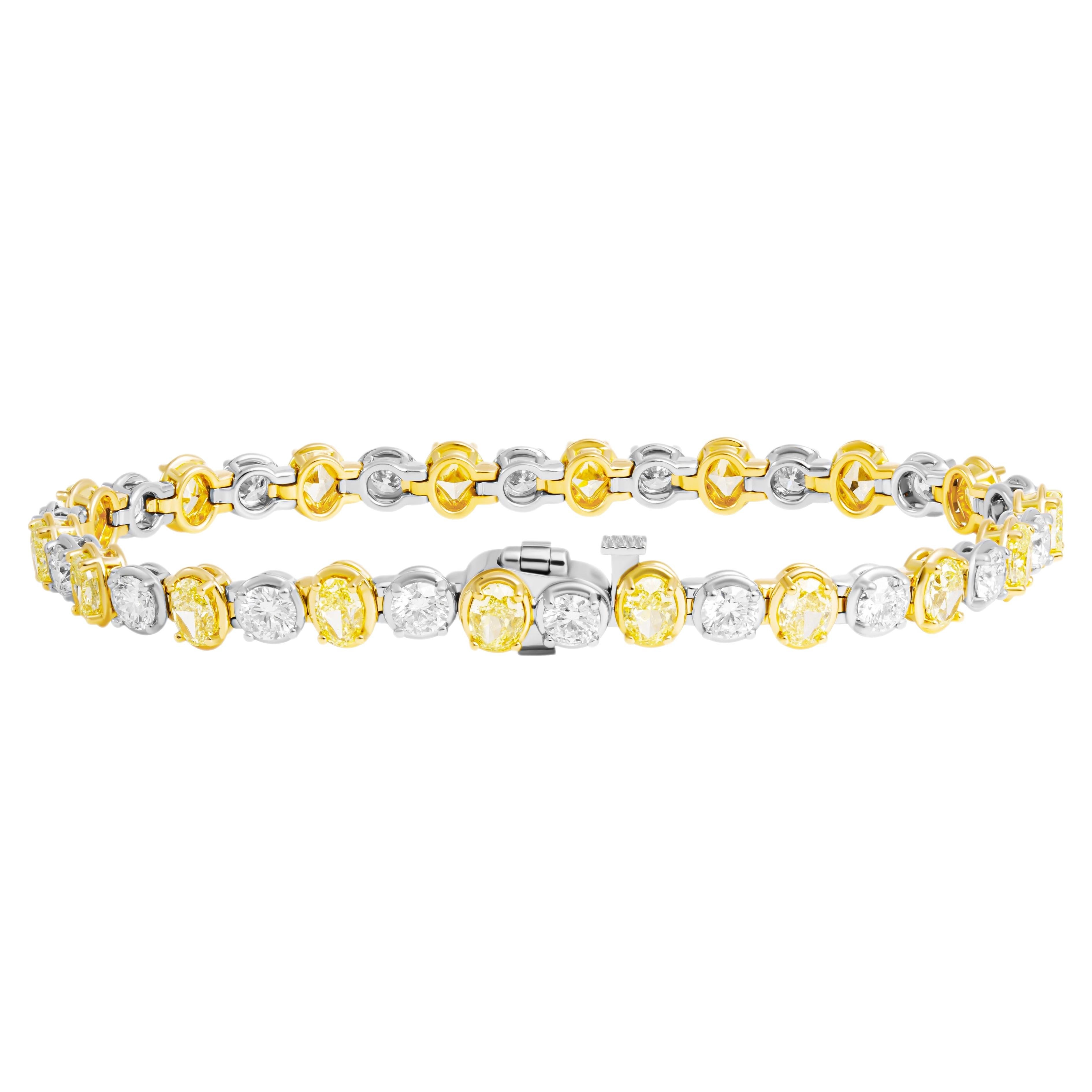 Tennis Bracelet with Alternating Fancy Yellow Oval and White Round Diamonds