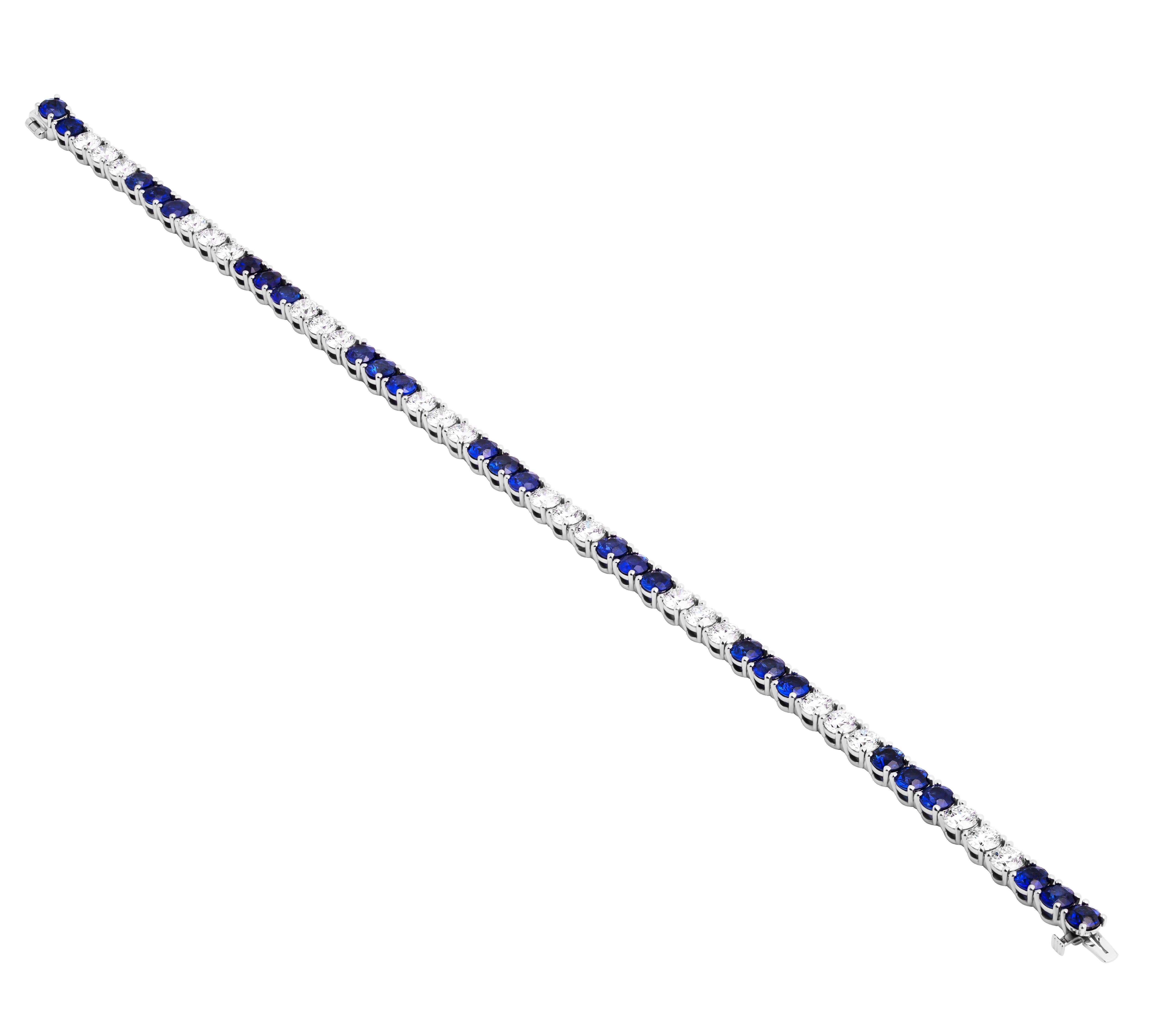 Moderno Bracciale tennis con zaffiri e diamanti alternati in vendita