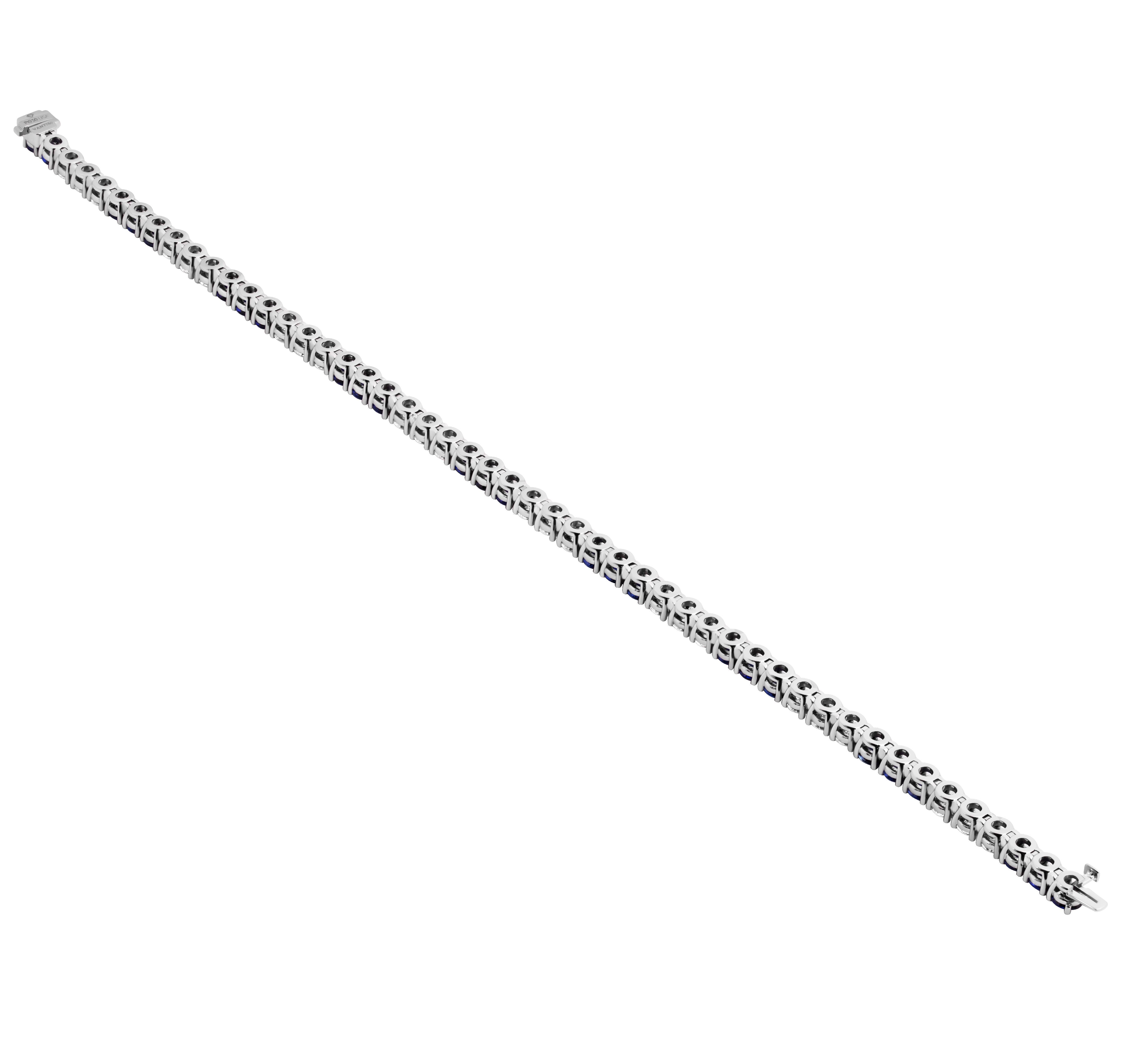 Taglio rotondo Bracciale tennis con zaffiri e diamanti alternati in vendita