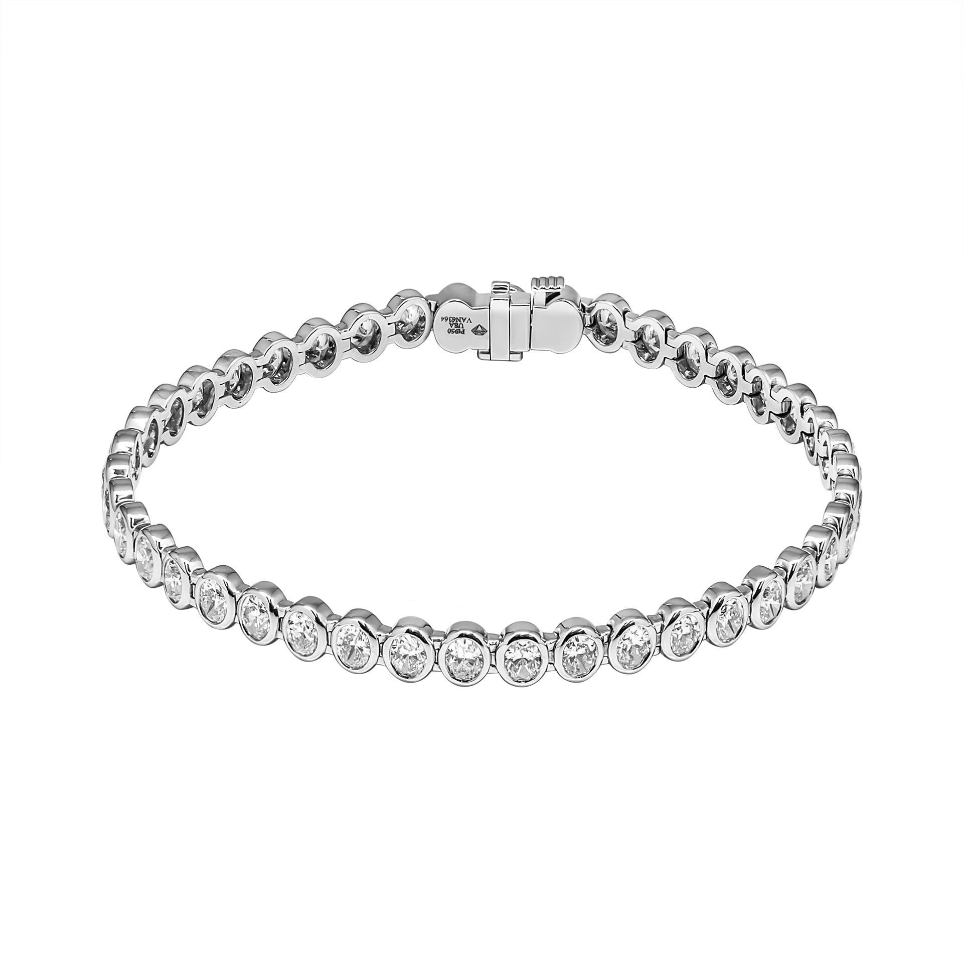Oval Cut Tennis Bracelet with Bezel Set Oval Diamonds in Platinum 